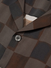 Reiss Brown Reny Chequered-Print Cuban-Collar Shirt - Image 7 of 7