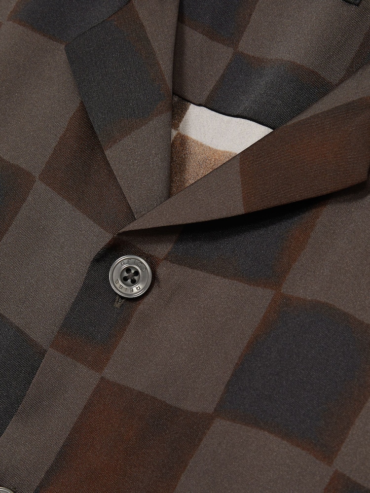 Reiss Brown Reny Chequered-Print Cuban-Collar Shirt - Image 7 of 7