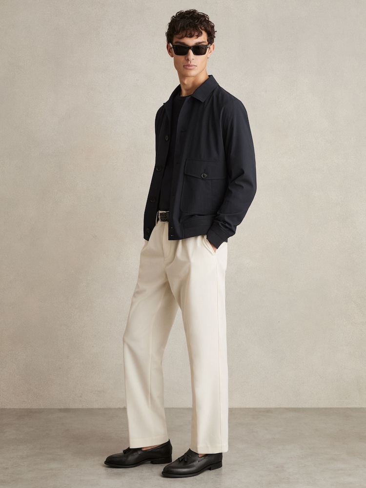 Reiss Navy Raider Textured Blouson Jacket - Image 1 of 6