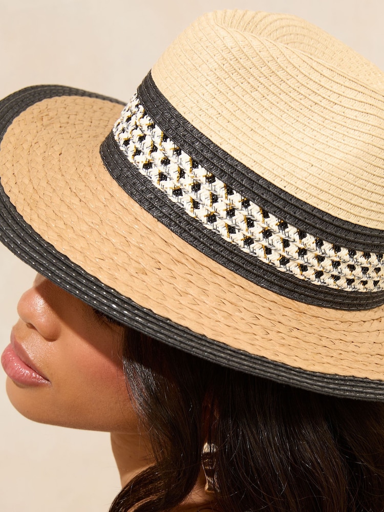 Colour Block Raffia Fedora Hat - Bild 2 von 5