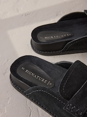 Black Signature Premium Leather Suede Fringe Footbed Mules - Image 10 of 11