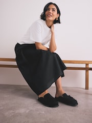 Black Signature Premium Leather Suede Fringe Footbed Mules - Image 5 of 11