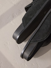 Black Signature Premium Leather Suede Fringe Footbed Mules - Image 9 of 11