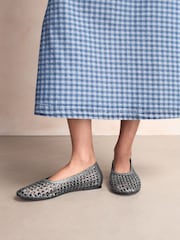Silver Forever Comfort® Leather Weave Ballerinas - Image 1 of 10