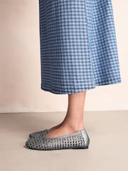 Silver Forever Comfort® Leather Weave Ballerinas - Image 2 of 10