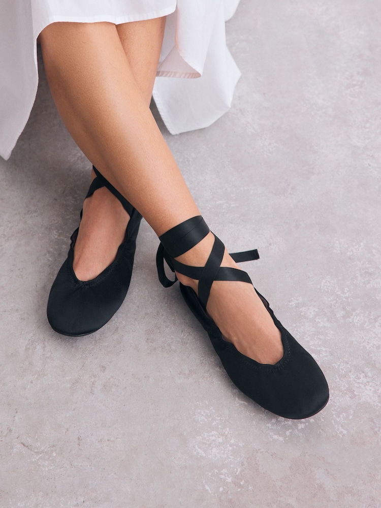 Black Forever Comfort® Wrap Up Ballerina Flats - Image 1 of 9