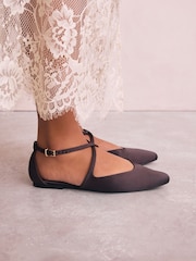 Chocolate Brown Satin Forever Comfort® Pointed Toe Ankle Strap Shoes - Image 1 of 10