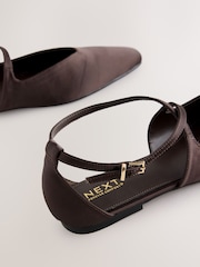 Chocolate Brown Satin Forever Comfort® Pointed Toe Ankle Strap Shoes - Image 10 of 10