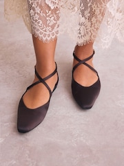 Chocolate Brown Satin Forever Comfort® Pointed Toe Ankle Strap Shoes - Image 3 of 10