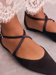 Chocolate Brown Satin Forever Comfort® Pointed Toe Ankle Strap Shoes - Image 4 of 10