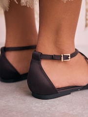 Chocolate Brown Satin Forever Comfort® Pointed Toe Ankle Strap Shoes - Image 5 of 10