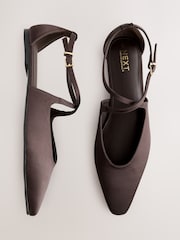 Chocolate Brown Satin Forever Comfort® Pointed Toe Ankle Strap Shoes - Image 6 of 10