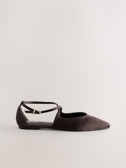 Chocolate Brown Satin Forever Comfort® Pointed Toe Ankle Strap Shoes - Image 8 of 10