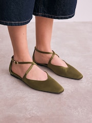 Green Satin Forever Comfort® Pointed Toe Ankle Strap Shoes - Image 1 of 9