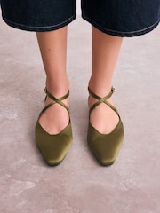 Green Satin Forever Comfort® Pointed Toe Ankle Strap Shoes - Image 2 of 9