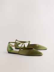 Green Satin Forever Comfort® Pointed Toe Ankle Strap Shoes - Image 6 of 9