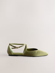 Green Satin Forever Comfort® Pointed Toe Ankle Strap Shoes - Image 7 of 9
