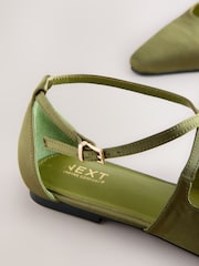 Green Satin Forever Comfort® Pointed Toe Ankle Strap Shoes - Image 9 of 9