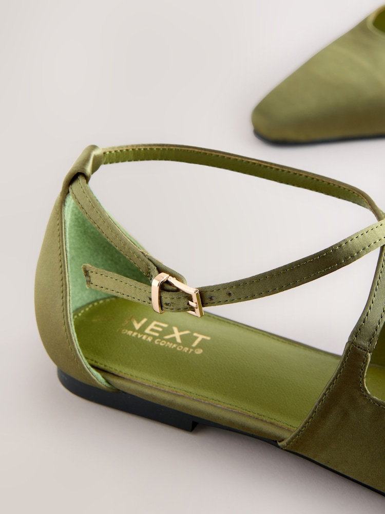Green Satin Forever Comfort® Pointed Toe Ankle Strap Shoes - Image 9 of 9