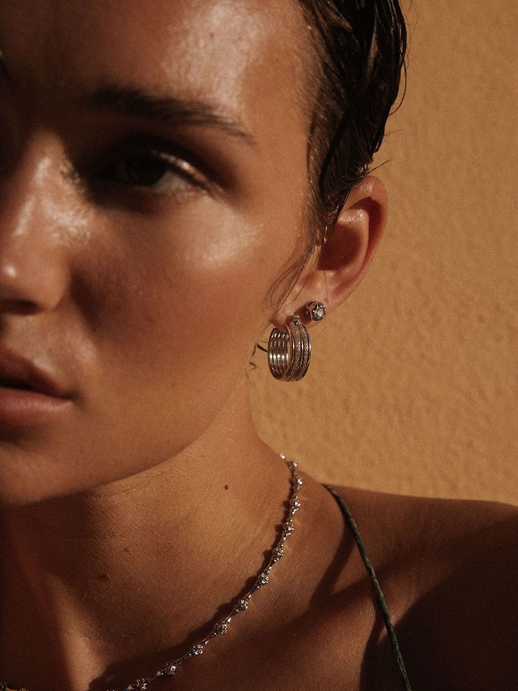 Luv Aj Silver Tone The Rose Bud Studs Earrings - Image 5 of 5
