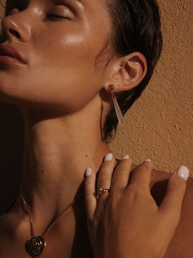 Luv Aj Gold Tone The Coquille Stone Drop Studs Earrings - Image 4 of 4