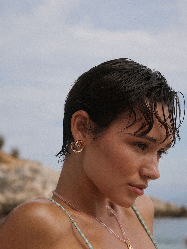 Luv Aj Gold Tone The Seashell Coil Studs Earrings - Image 3 of 4