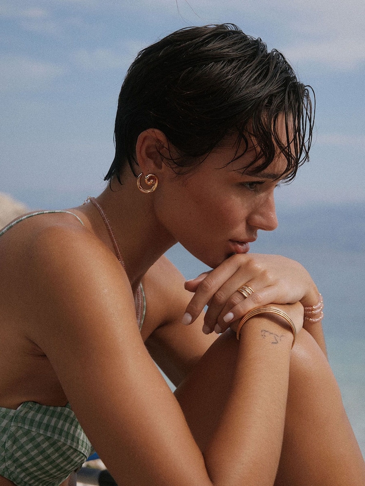 Luv Aj Gold Tone The Seashell Coil Studs Earrings - Image 4 of 4