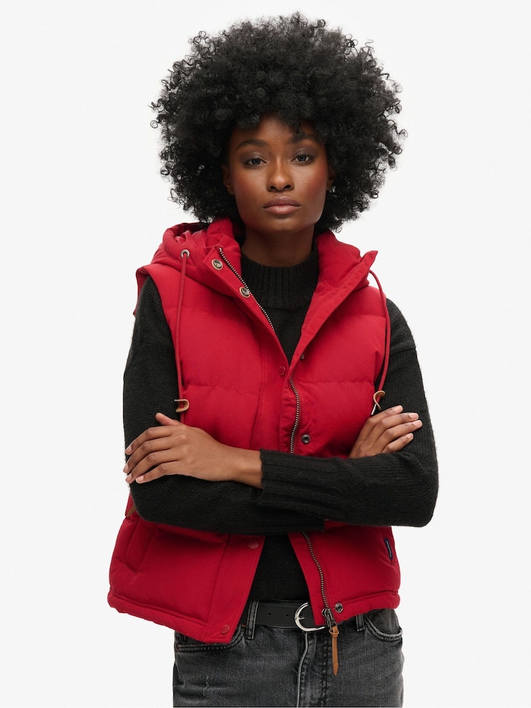 Superdry Red Everest Hooded Puffer 100% Cotton Gilet - Image 1 of 5