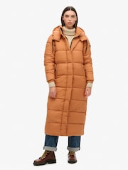 Superdry Orange 100% Cotton Ripstop Longline Puffer Jacket - Image 1 of 5