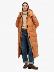Superdry Orange 100% Cotton Ripstop Longline Puffer Jacket - Image 4 of 5