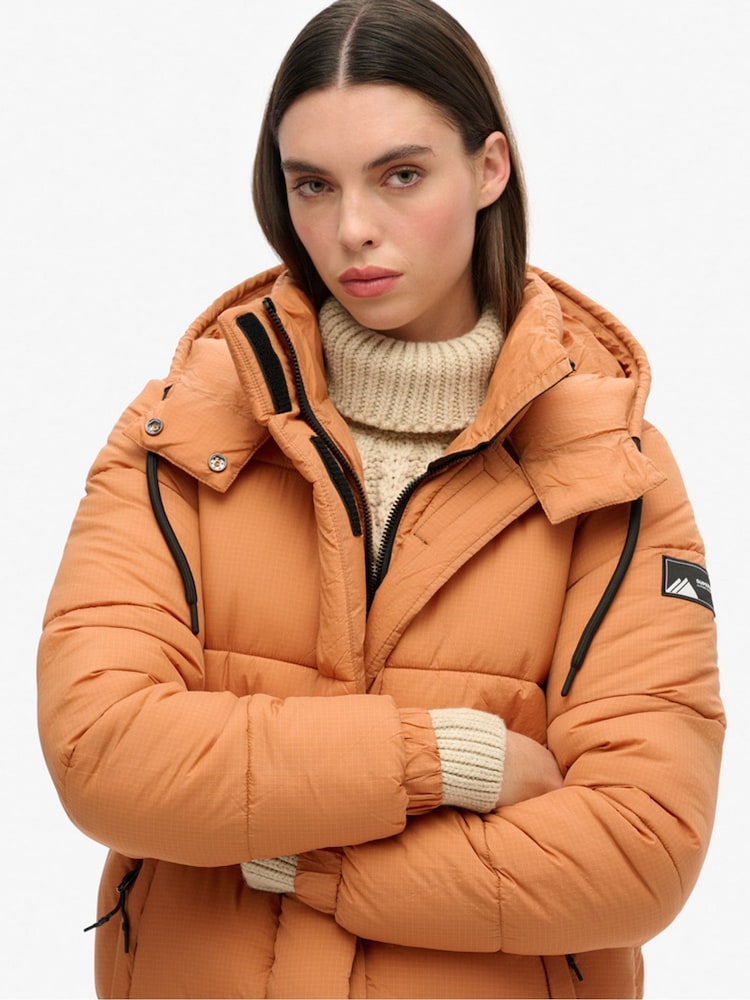 Superdry Orange 100% Cotton Ripstop Longline Puffer Jacket - Image 5 of 5