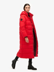 Superdry Red Cocoon Longline Puffer 100% Cotton Coat - Image 2 of 4