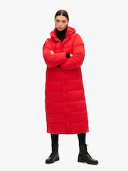 Superdry Red Cocoon Longline Puffer 100% Cotton Coat - Image 3 of 4