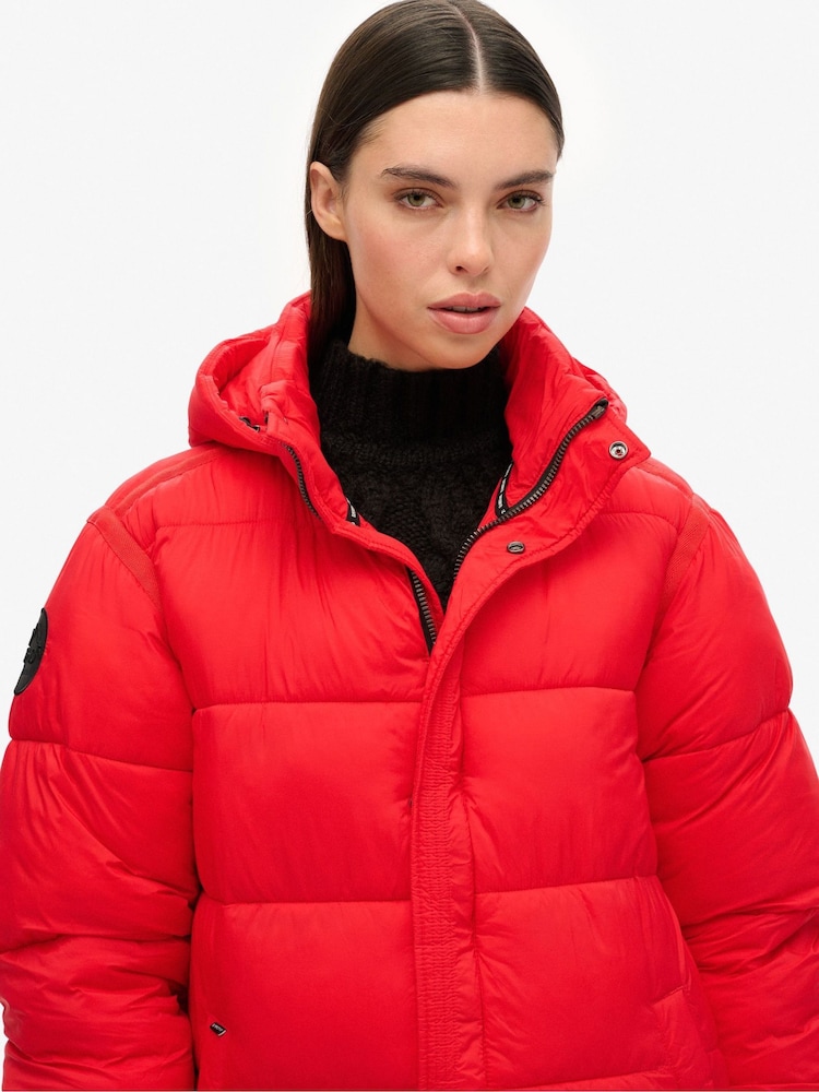 Superdry Red Cocoon Longline Puffer 100% Cotton Coat - Image 4 of 4 Superdry Red Cocoon Longline Puffer 100% Cotton Coat - Image 4 of 4