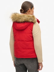 Superdry Red Everest Faux Fur Puffer 100% Cotton Gilet - Image 2 of 5