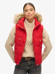 Superdry Red Everest Faux Fur Puffer 100% Cotton Gilet - Image 3 of 5