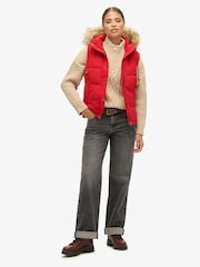 Superdry Red Everest Faux Fur Puffer 100% Cotton Gilet - Image 4 of 5