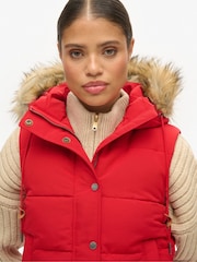 Superdry Red Everest Faux Fur Puffer 100% Cotton Gilet - Image 5 of 5