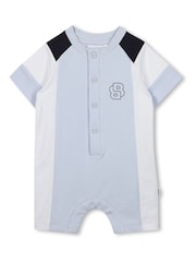 BOSS Blue Baby Logo Short Sleeve Button Through Romper - Image 1 of 3