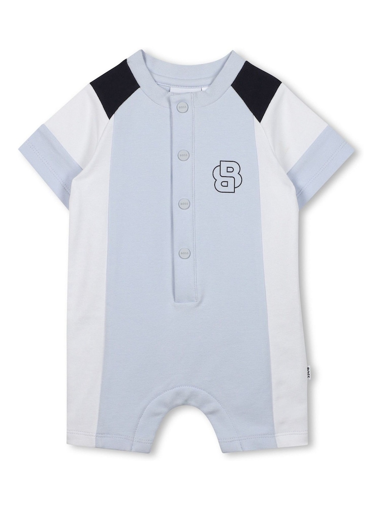 BOSS Blue Baby Logo Short Sleeve Button Through Romper - Image 1 of 3