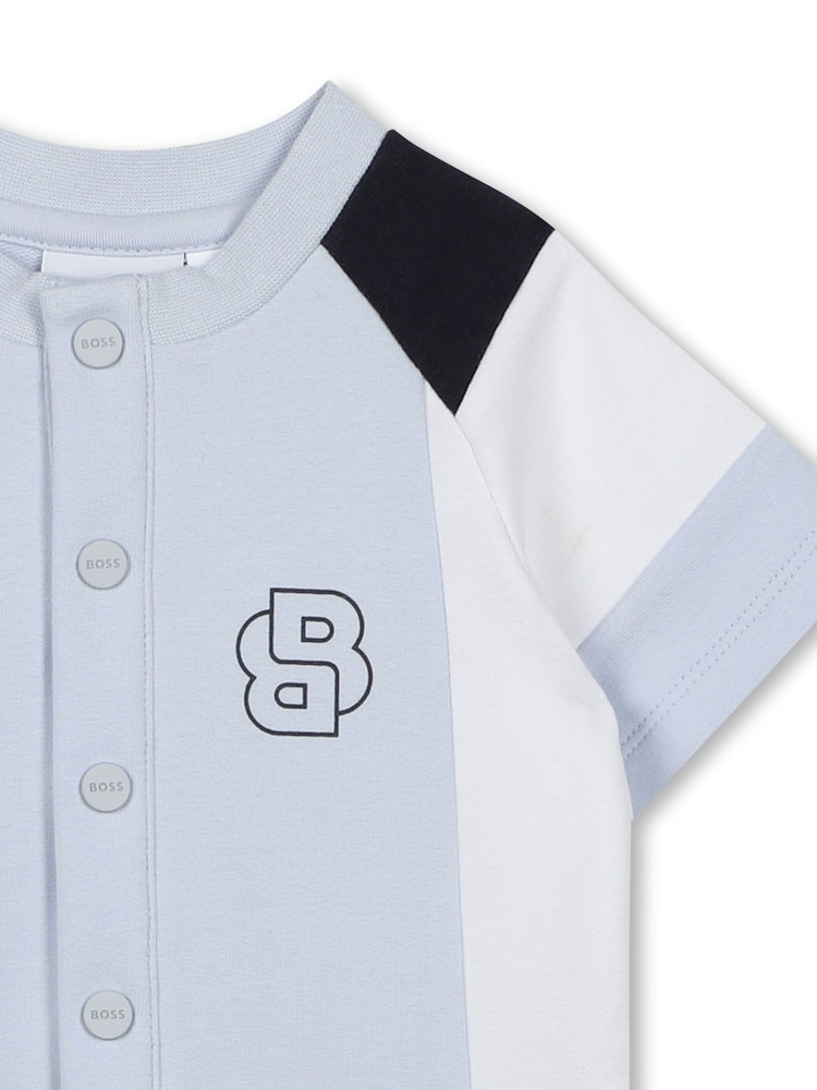 BOSS Blue Baby Logo Short Sleeve Button Through Romper - Image 3 of 3