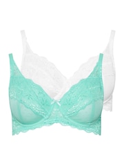 Yours Curve Green Lace And Mesh Underwired Bra 2 Pack - Image 1 of 2