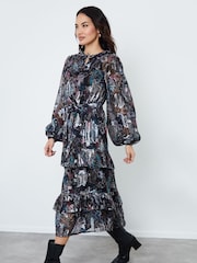 Another Sunday Black Ruffle Detail Tiered Dress With Long Sleeve - Image 1 of 5