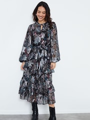 Another Sunday Black Ruffle Detail Tiered Dress With Long Sleeve - Image 3 of 5