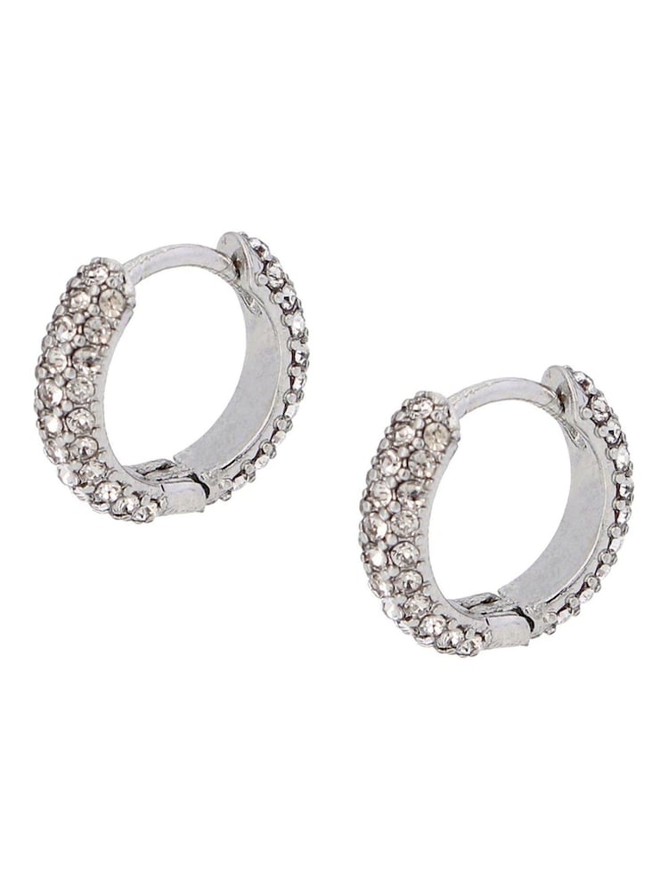 AllSaints Silver Tone Pave Mini Huggie Earrings Set - Image 1 of 3