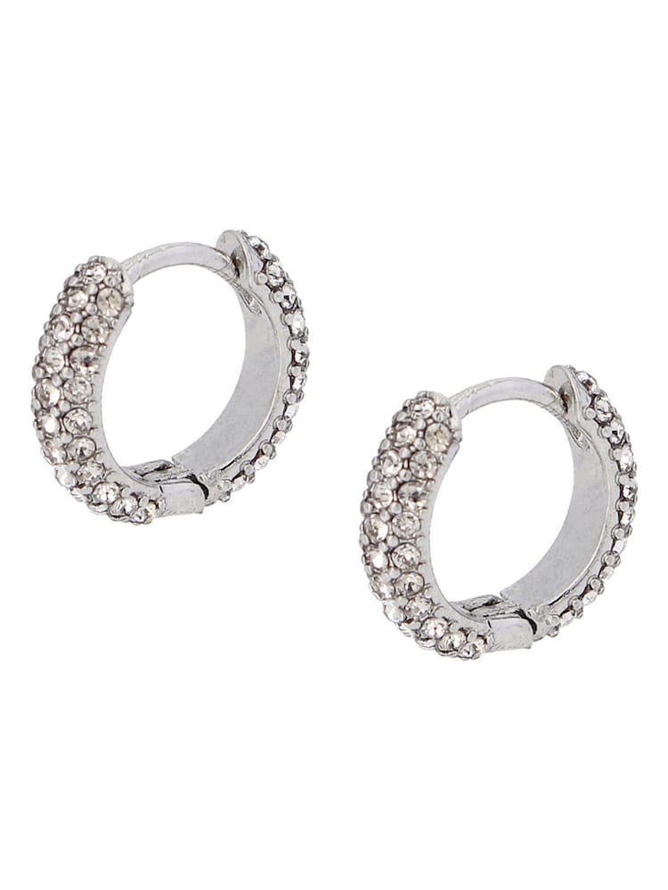 AllSaints Silver Tone Pave Mini Huggie Earrings Set - Image 2 of 3