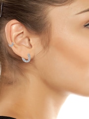 AllSaints Silver Tone Pave Mini Huggie Earrings Set - Image 3 of 3