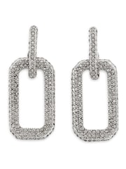 AllSaints Silver Tone Pave Link Drop Earrings - Image 1 of 4