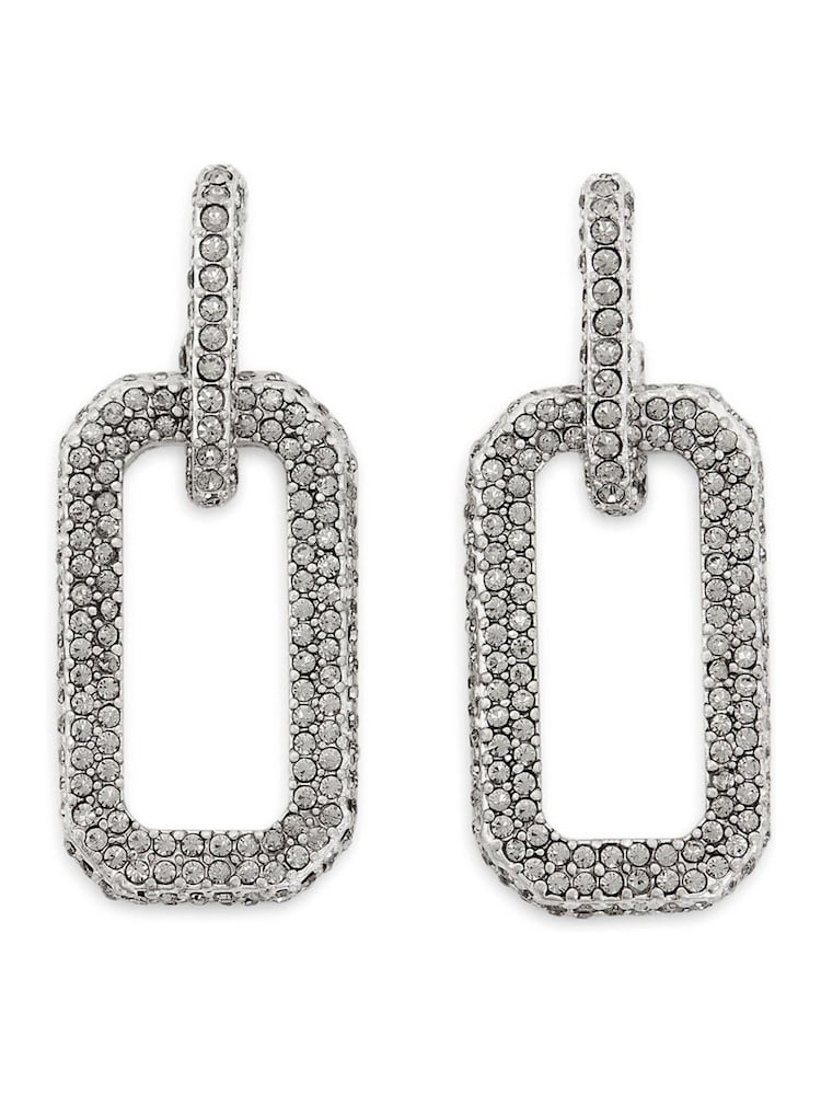 AllSaints Silver Tone Pave Link Drop Earrings - Image 1 of 4
