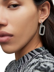 AllSaints Silver Tone Pave Link Drop Earrings - Image 4 of 4